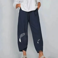 YieVot ženska modna casual lounge posteljina hlače zazor labav elastični struk kaprisu hlače za tisak