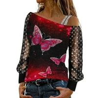 Žene košulje, casual hladno rame Tunika za žene modne dame tiskane jednoslojne bluze dugih rukava dugih