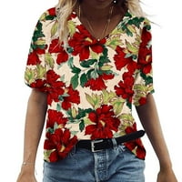 Majice kratkih rukava za žene plus veličine Scenic Cvijeće tiskanje V-izrez majice na vrhu izbijeljene