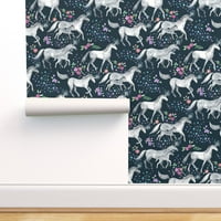 Peel & Stick Wallpaper 9ft 2ft - Mom Baby Unicorns Stars Dark Jednorog Vodeni konjički konjski ponija