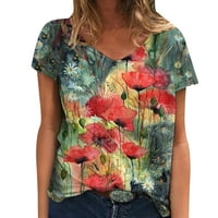 Ženska modna ležerna ljetna kratka rukava cvjetna sitnica V majica majica