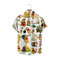 Winnie Bear Print Dugme Down majica kratkih rukava, Havajska majica Muške majice Cvjetne havajske majice Poliester tkanine Muške havajske majice Ljeto tiskane havajske za odmor za putovanja i izlaske