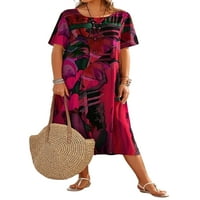 Dame ljuljaška ljetna plaža za žene žene Boho kratki rukav Crew haljina izreza Sažetak Print Vintage