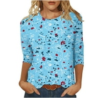 Aloohaidyvio Ljetni vrhovi za žene plus veličine Ženska modna tiskana majica Srednja rukava Bluza Okrugli