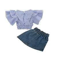 Jaweiw Dječji dječji djevojčici 2-komadni set outfit Set Fly rukave Striped majica + traper suknja odjeća