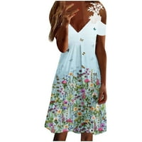 Baycosin haljine za žene dame čipke obloge cvijeta print casual haljina s kratkim rukavima