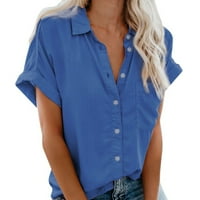 Trendi vrhovi za žene labave fit casual gumb dolje majice rever ljetne majice sa džepom pune boje izlaze vrh