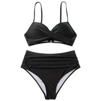 Kali_store Control Courmsuits za žene Ženski zavoj visokog struka Bikini set zamotajte dva push up kupaće kostim crne boje, XL