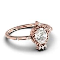 Zasljepljujuće Art Nouvea 1. Karat Ovalni rez dijamantski prsten za angažman, vjenčani prsten u srebru s 18k ružičastog zlata, poklon za valentine za nju, vintage izgled Compass prsten