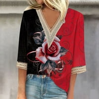 MLQIDK čipke za žene kukičane bluze za žene rukav vintage cvjetne majice V izrez izrezani tunički ženski