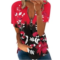 Ženske vrhove Drćene majice za žene Grafički casual s kratkim rukavima V izrez Tunika cvjetna majica