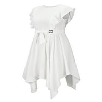 REJLUN Žene sa rukom sa majicom T66 Dress Swing kratke mini haljine nepravilni rub obični odmor bijeli