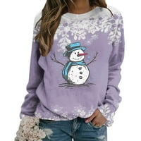 Prodajna žena božićna majica casual snjegovinski grafički tiskani okrugli vrat dugih rukava pulover