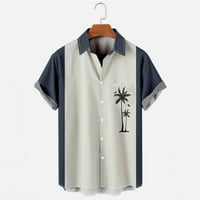 Muške havajske majice kratkih rukava Tropičko print casud gumb dolje Aloha majica Loose FIT Ljetni plažni odmor T-majice Grejevi Grey l