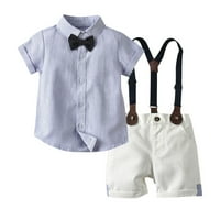 FESFESFES TODDLER Baby Boys Modni kratki rukav Stripe bluza Veži čvrsti kombinezon u boji Gentleman