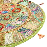Stilo kulture Indijski vanjski kat vintage patchwork okrugo joga jastuk za jastuk Parrot zeleni veliki