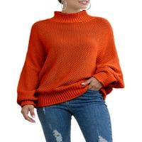 Ženski modni ležerni džemper, čvrsti kolor turtleneck baloni rukavice