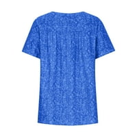 Scyoekwg ženski cvjetni vrhovi kratki rukav majice okrugli vrat plus veličina Pleted tunika majica Ležerne prilike labave fit bluza lagana trendi bluza tops blue xxxxl