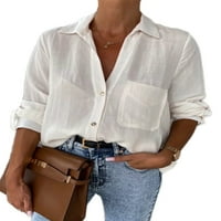 Paille žene ruljine vrhove majica casual gumb dole rever vrat majice jesen labav uredski radni bluze