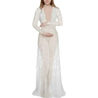 Ženska haljina Elegantni dugi rukav V izrez Maxi čipka ženske vanjske odjeće Streetwear Soft Cool Beach