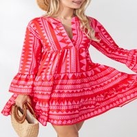 Sprifallbaby Women Flowy Hares Contrast Controst Coloras V V izrez Dugih rukava Party haljina za plažu