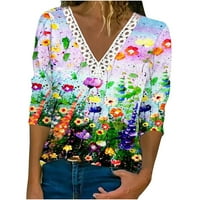 Ženska modna tiskana čipka dugih rukava Bluza V-izrez Ležerne prilike Trendy Fall odjeća košulja bluza