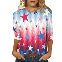 Dnevne košulje za neovisnost Farstey za žene vitka američka zastava Ispis bluze jesen casual crew vrat