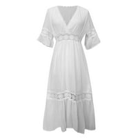 FSqjgq Ljetne haljine Haljine za bijele čipke Haljine za žene Ležerne prilike Maxi Haljine Duboko V