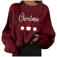 Ženska casual modni božićni ispisani pulover s dugim rukavima TOP crveni s