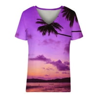 Torgy majice za žene Tropsko zalazak sunca Palm Tree Ispis ljeto kratki rukav casual v izrez Grafički