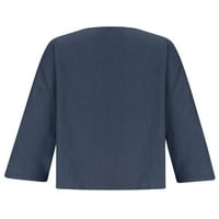 Zodanni dame majica dugih rukava s dugim rukavima labav tee retro tunika Bluza Dnendawer pulover plavi