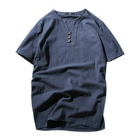 Muška majica Muška kratka rukava tanka ležerna majica ljetna posteljina kratka rukava majica plava