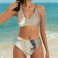 Žene Casual Print Reffle Strap Bikini kupaći kostimi Kupajući dva kupaći kopčaći kupaći kostim Push