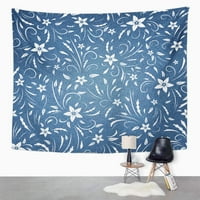 Plavi apstraktni cvjetni uzorak na traper ljepoti cvjetaju cvijet zidna umjetnost Viseća tapiserija