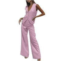 Ružičaste odjeće za žene postavljaju dva čvrsta pamučna posteljina kratkih rukava V vrat Otvoreni natrag
