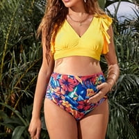 Ženske solidne boje trudnice visokog grudi kaikini bikini set dvodijelni kupaći kostim žuti s