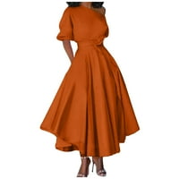 Ženske haljine kratki rukav A-line Dužina gležnjada modni schoop vrat puna ljetna haljina narančasta