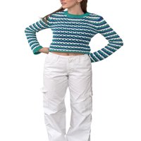 Ženski pleteni džemper casual prugasti šuplji kukičani pulover izrez pletene plaže uz pokrov