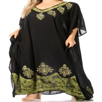 Sakkas Leonor Ženska Boho Casual Long Maxi Caftan haljina kaftana Cover-up Lougewing - 8-blackgreen