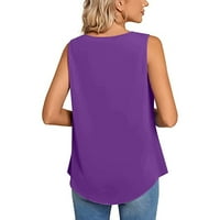 Crewneck majice bez rukava izrezane su prednji dizajnerski vrhovi čvrsta bluza za žene Trendy Tunic