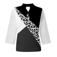 Ženska bluza s rukavama V-izrez Loose Tops Geometrijske košulje Dame Linen Fashion Pulover Black XL