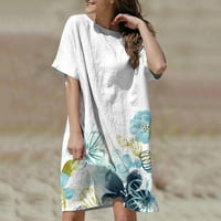 Ljetne haljine za žene s kratkim rukavima za tisak cvjetnog uzorka Okrugli izrez Maxi Loose Fit Y2K