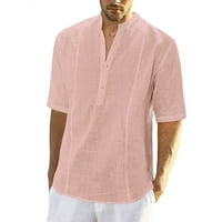 Muška košulja Ležerne prilike Stilska gumba SOLD Color Pamučna posteljina kratka rukavska jakna TOP