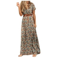 Pamučne ljetne haljine za žene V izrez suknje s dugim tiskanim stilom struka Bohemijske ženske haljine