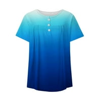 Hesxuno ženski vrhovi Ljetni modni ispisani t majica Labava Crewneck Gumb s kratkim rukavima Bluze Ruffled