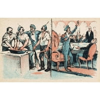 Mihály Biró Black Moderni uokvireni muzej umjetnosti print naslovljen - oficir u sredini radnika i za stol sa visokim muškarcima
