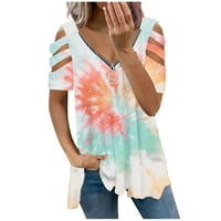 Ženske vrhove pluge na ležernu bluzu V-izrez cvjetne žene ljetne majice kratkih rukava s više boja XL