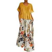 Žene Vintage Ispiši Patchwork O-izrez Dva plus veličine džepova Maxi haljine za žene Ležerne ljetne