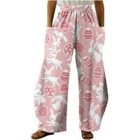 Ylioge Womens Grafičke hlače džepove normalne struke udobne proljetne pantalone Uskršnji odmor pune