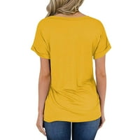 Ljetne esencijalnosti Otemrcloc ženska modna proljetna ljetna V-izrez džepna majica sa valjanim rubom